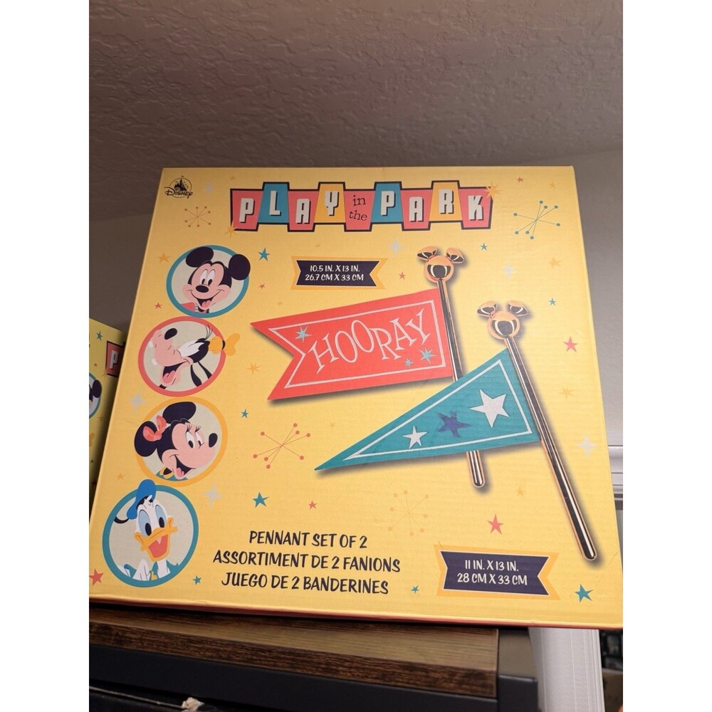 Disney Parks Play in the Park Pennant Set of 2 Hooray Mickey Mouse Retro Decor